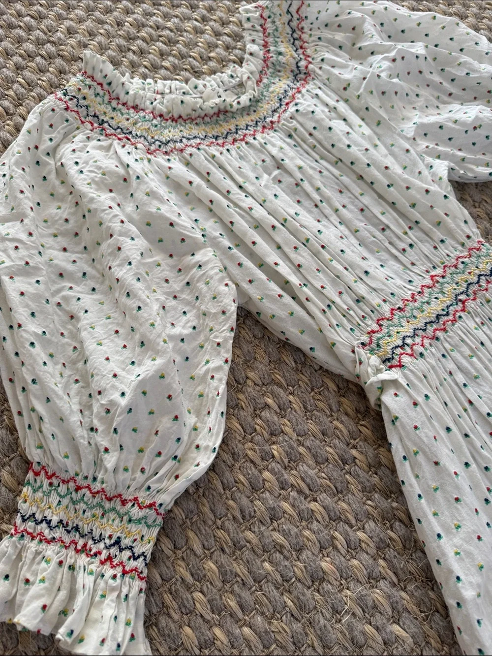 Doen White Eyelet Maxi Dress with Colorful Smocking - Picture 2 of 4
